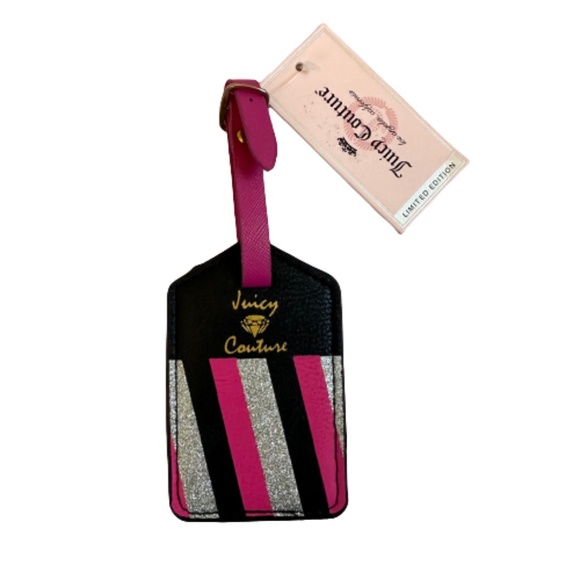 JUICY COUTURE Luggage Tag “Jet Set” Glitter Travel Pink Black - Picture 5 of 6